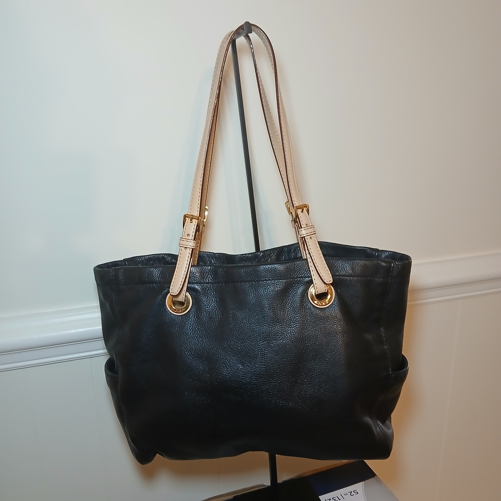 MICHAEL Michael Kors Black Tote with Cream Straps
